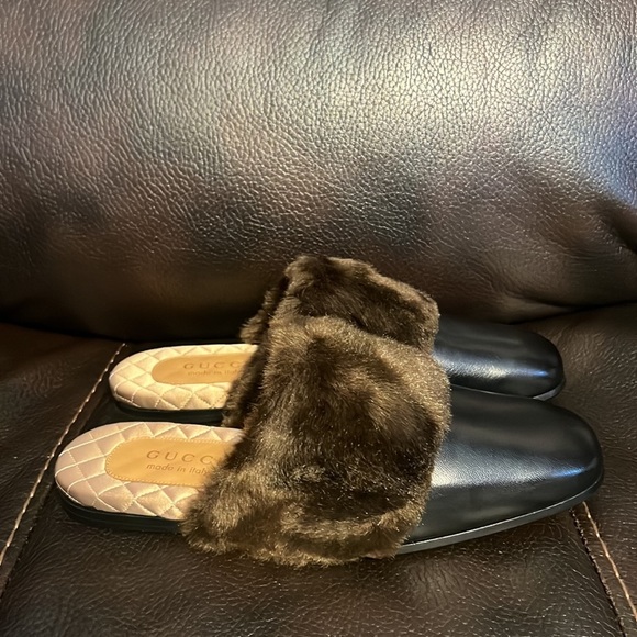 Gucci men’s leather fur logo leather Princetown mules NWB - Picture 8 of 10